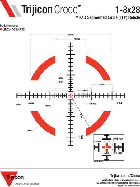 Прилад оптичний TRIJICON Credo 1-8x28 Red/Green MRAD Segmented Circle